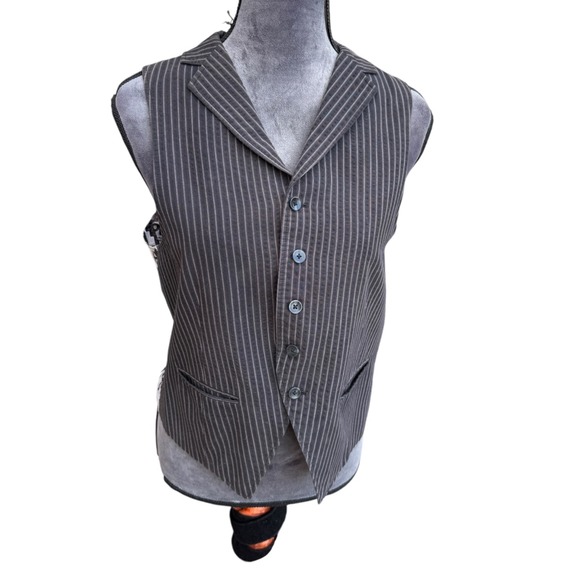 Billy London Pinstripe Vest Queen Graphic Back Steampunk Punk Rock Size - Picture 1 of 5